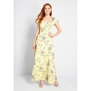 NWT Modcloth You're Flowing Places Maxi Dress Yellow Multi Cut Out Long Size 0